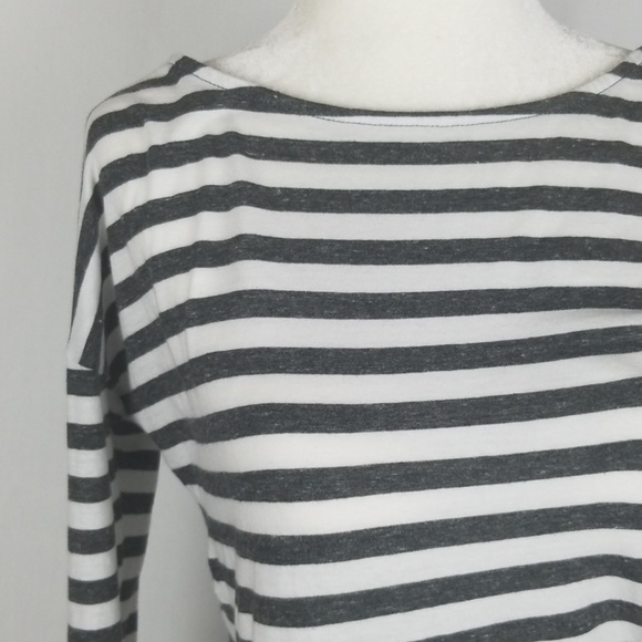 Loft 3/4 Striped Grey & White Shirt - Picture 3 of 5